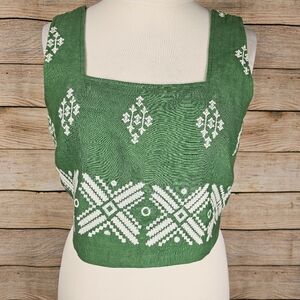 Haute Hippie Linen Blend Sleeveless Button Crop Top Shirt Size Large